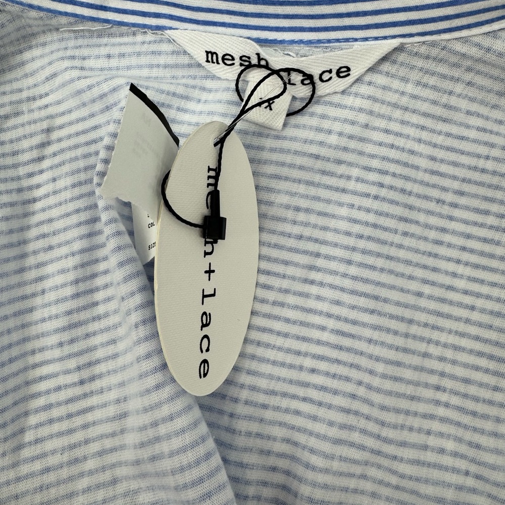 Mesh + Lace Women’s Blue white striped Button down drawstring size 1X NWT - Picture 6 of 8